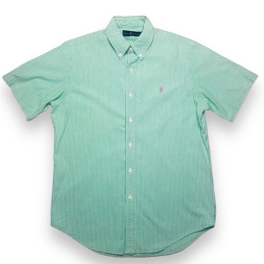 Ralph Lauren Men's Green Striped Button Down Shirt